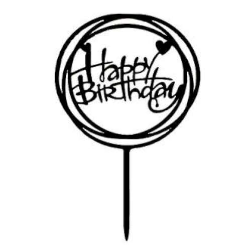 Happy Birthday Swirl Acrylic Cake Topper - Black